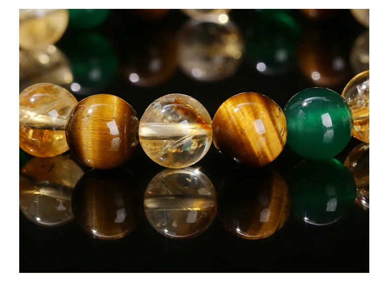 JD Natural Yellow Tiger Eye Stone Green Agate Citrine Mixed Wealth Lucky Bracelet Women Men Energy Bead Handmade Jewelry Gift