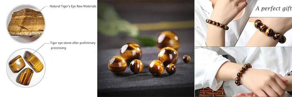 Fashion Tiger Eye Bracelet Men and Women Charm Natural Stone Jewelry Healing Buddha Elastic Rope Couple Crystal Bead Bracelet