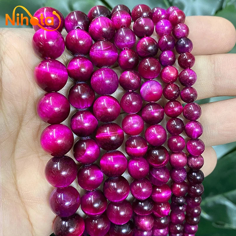 Smooth Natural Rose Pink Tiger Eye Stone Round Beads for Jewelry Making DIY Bracelets Earrings Necklace 15" Strand 6/8/10/12mm