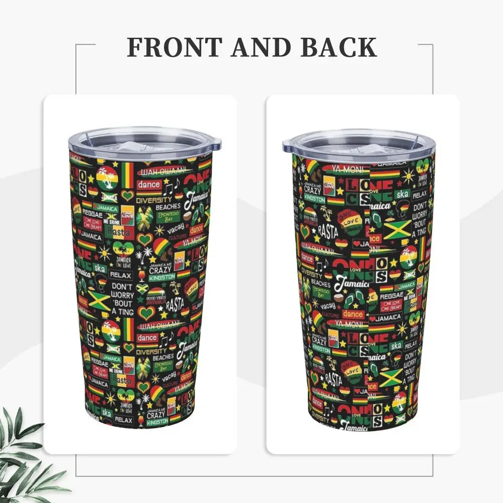 Stainless Steel Tumbler Abstract Jamaican Flag Car Mugs With Straws Beach Hot Drinks Water Bottle Insulated 20oz Coffee Mug