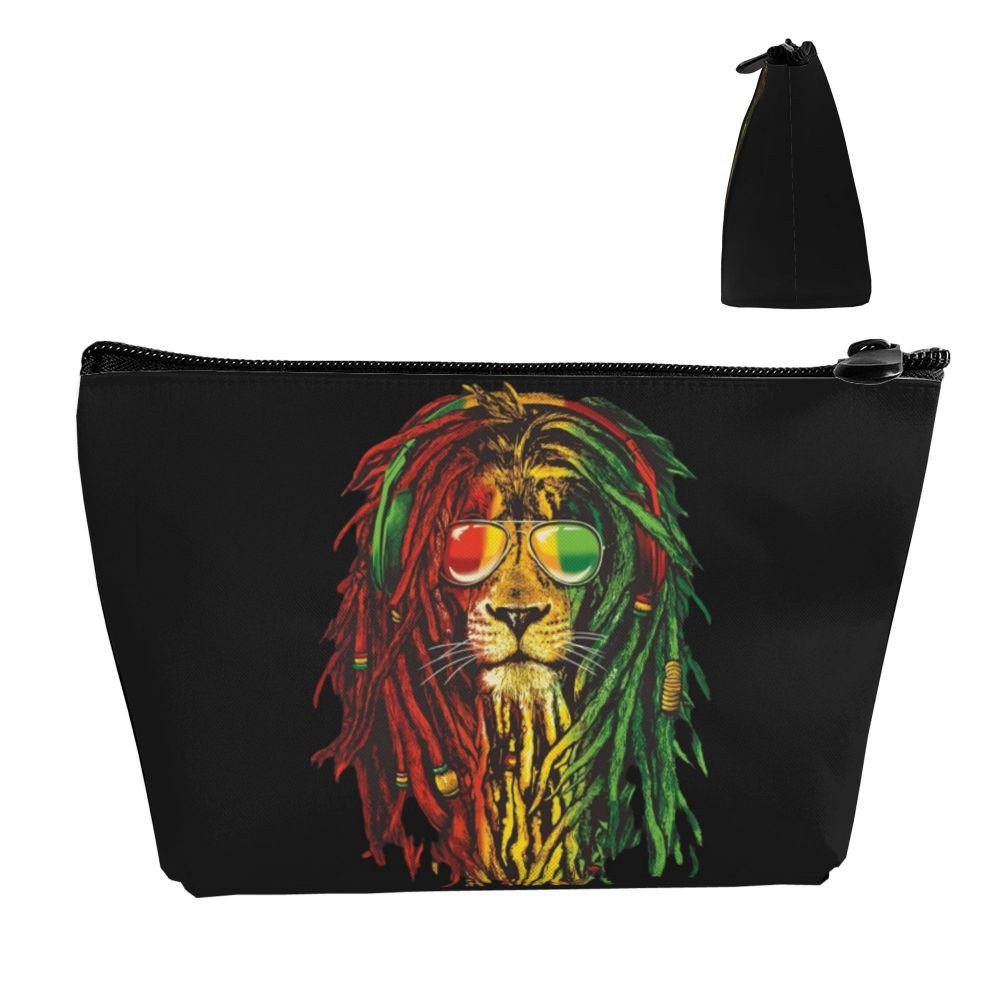 Rasta Reggae Lion Sunglass Makeup Bag Travel Cosmetic Organizer Jamaican Jamaica Pride Rastafarian Lover Storage Toiletry Bags