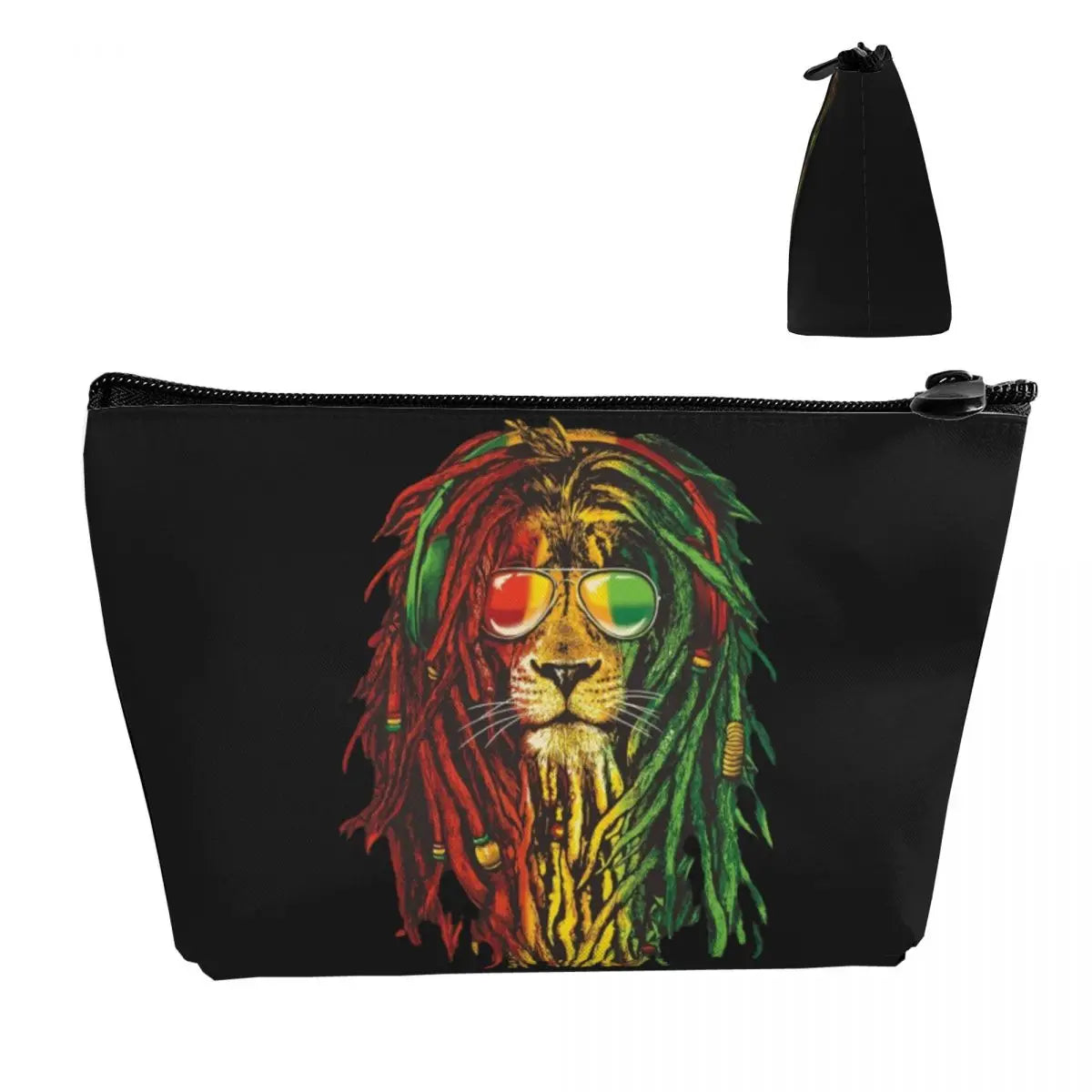 Rasta Reggae Lion Sunglass Makeup Bag Travel Cosmetic Organizer Jamaican Jamaica Pride Rastafarian Lover Storage Toiletry Bags