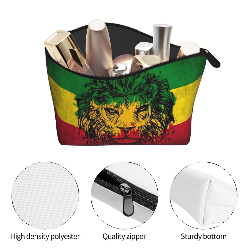 Rasta Reggae Lion Sunglass Makeup Bag Travel Cosmetic Organizer Jamaican Jamaica Pride Rastafarian Lover Storage Toiletry Bags