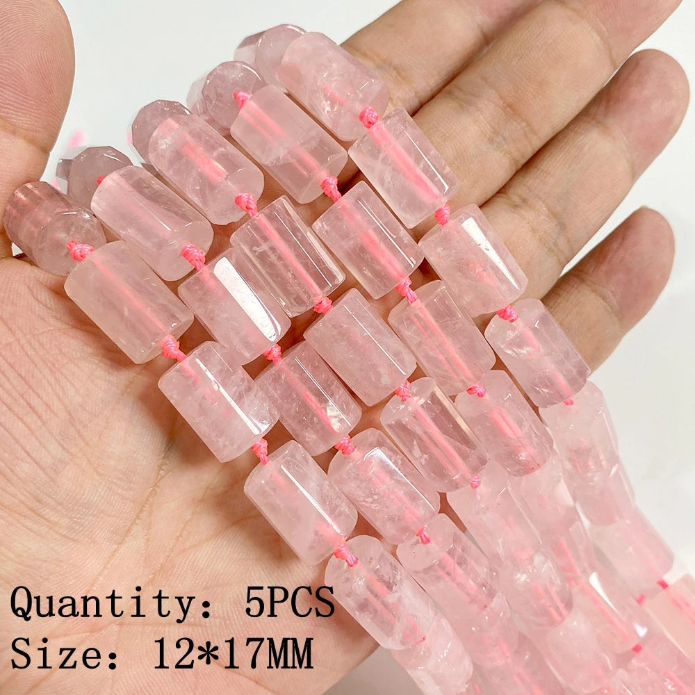 Natural Rose Pink Quartz Crystal Stone Beads Round Loose Spacer Beads Charm for Jewelry Making Diy Bracelet Accessories Diy