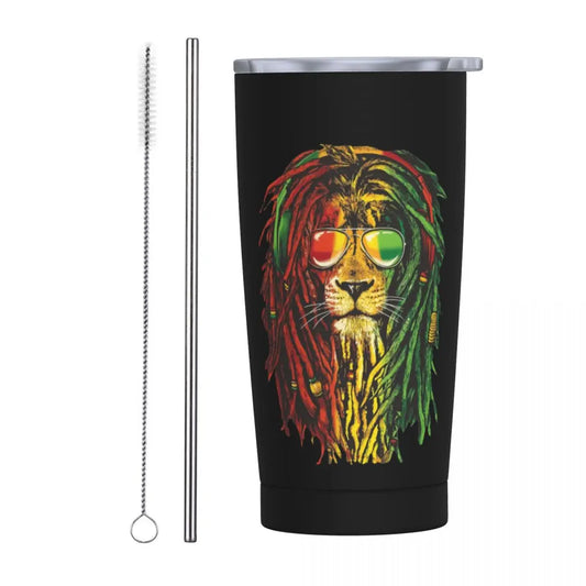 Rasta Lion Insulated Tumbler with Lid Judah Rasta Jamaican Reggae Vacuum Thermal Mug Office Home Hot Cold Drinks Cups, 20oz