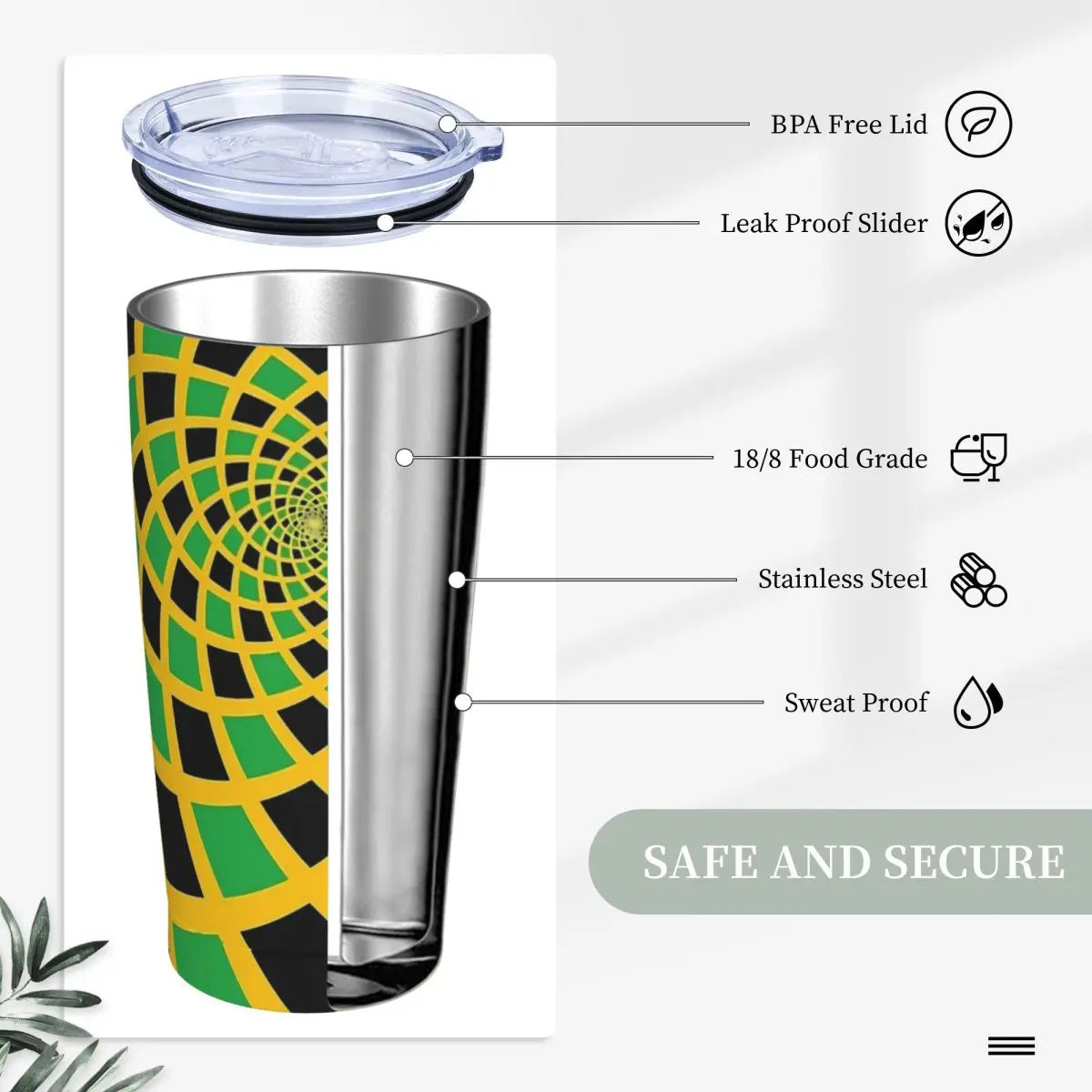 Stainless Steel Tumbler Abstract Jamaican Flag Car Mugs With Straws Beach Hot Drinks Water Bottle Insulated 20oz Coffee Mug