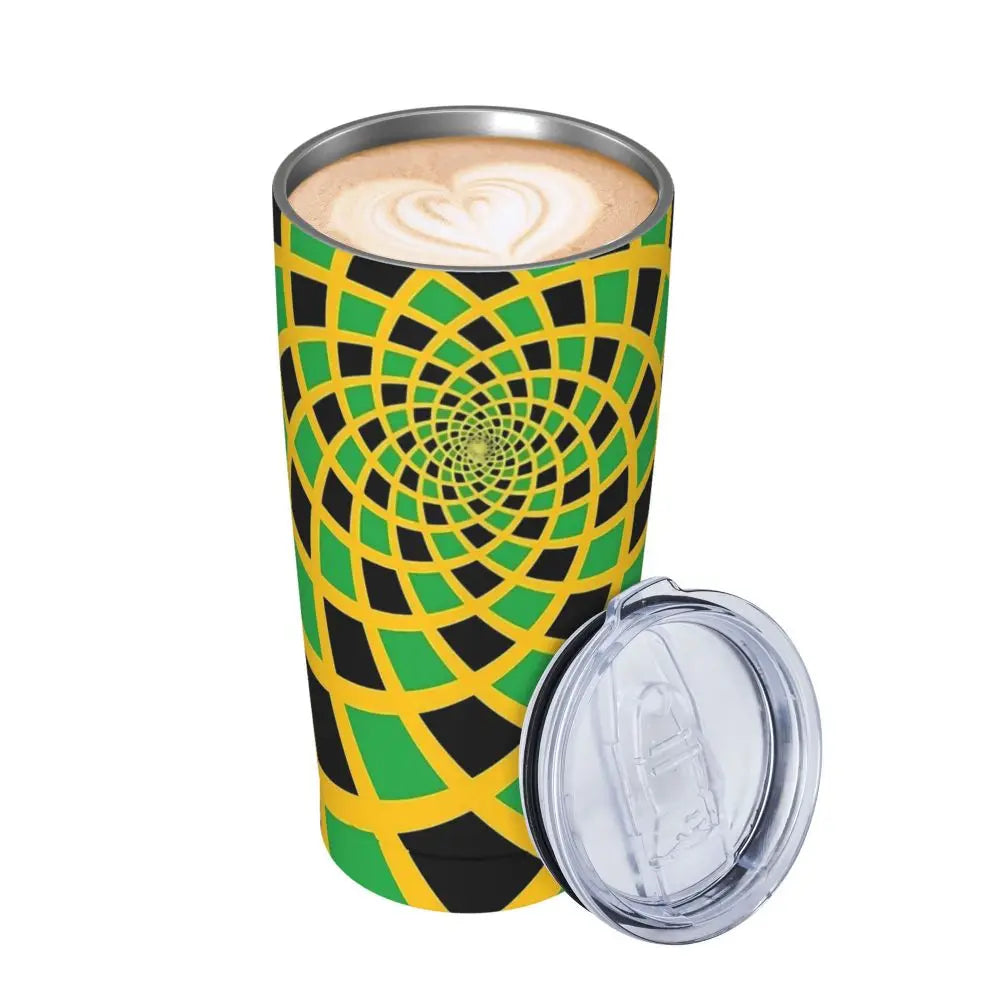 Stainless Steel Tumbler Abstract Jamaican Flag Car Mugs With Straws Beach Hot Drinks Water Bottle Insulated 20oz Coffee Mug