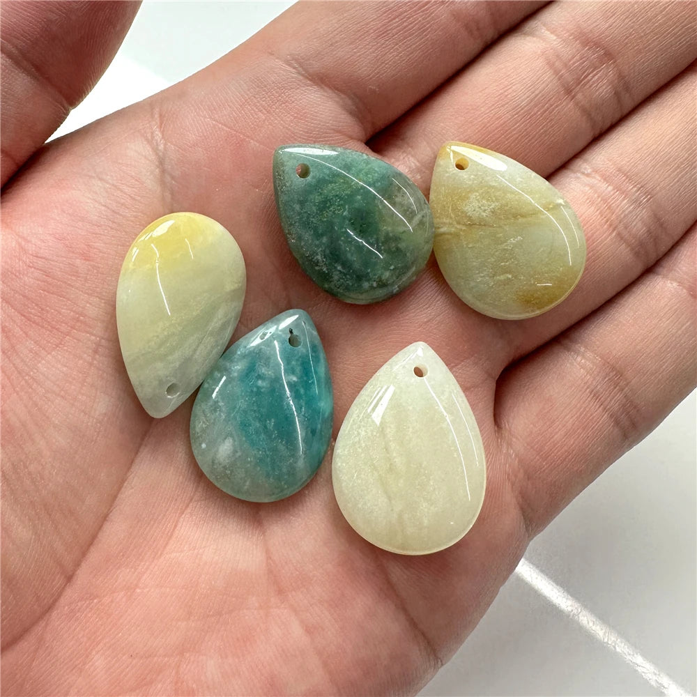 2PCS 18x25mm Natural Stone Faceted Pendant Water Drop Shape Amazonite Malachite Tiger Eye Beads Charms for Jewelry Making DIY