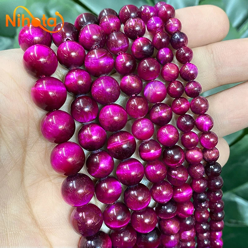 Smooth Natural Rose Pink Tiger Eye Stone Round Beads for Jewelry Making DIY Bracelets Earrings Necklace 15" Strand 6/8/10/12mm