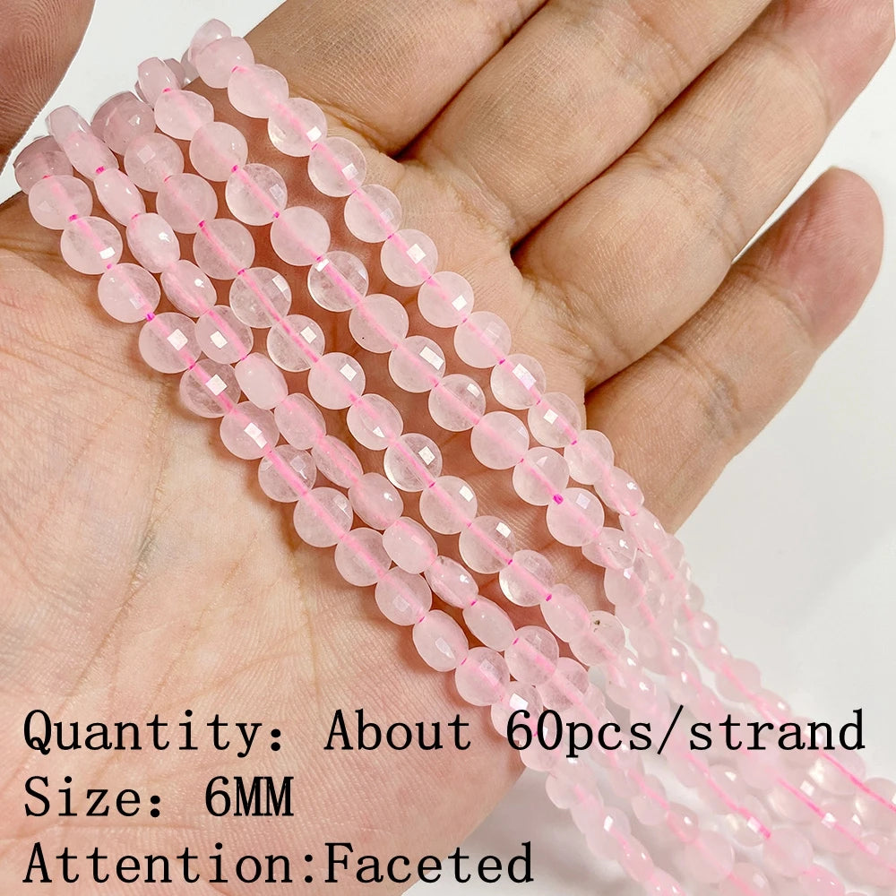 Natural Rose Pink Quartz Crystal Stone Beads Round Loose Spacer Beads Charm for Jewelry Making Diy Bracelet Accessories Diy