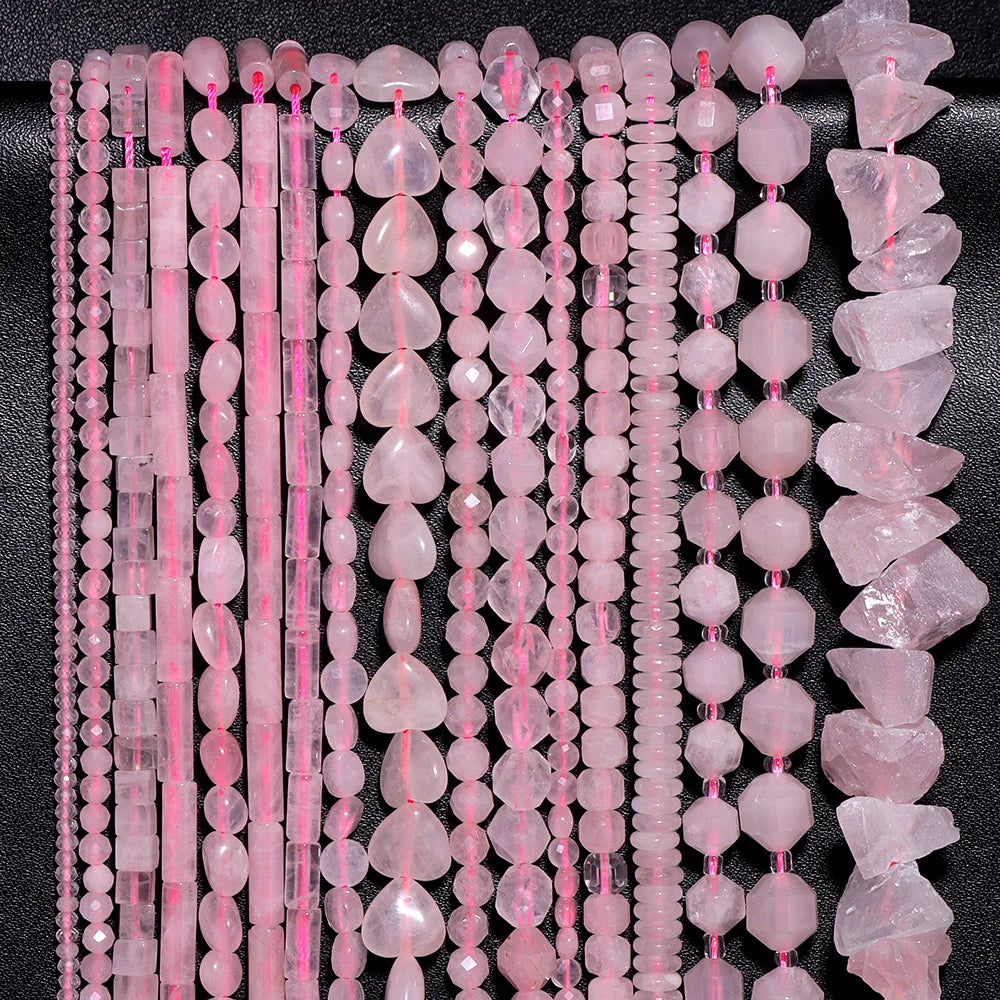 Natural Rose Pink Quartz Crystal Stone Beads Round Loose Spacer Beads Charm for Jewelry Making Diy Bracelet Accessories Diy