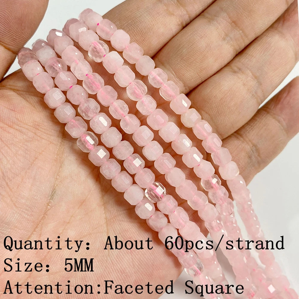 Natural Rose Pink Quartz Crystal Stone Beads Round Loose Spacer Beads Charm for Jewelry Making Diy Bracelet Accessories Diy