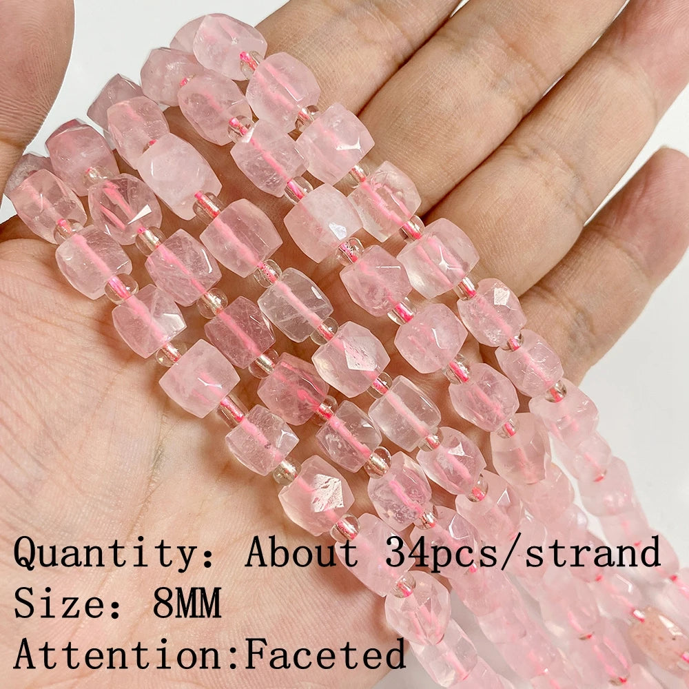 Natural Rose Pink Quartz Crystal Stone Beads Round Loose Spacer Beads Charm for Jewelry Making Diy Bracelet Accessories Diy