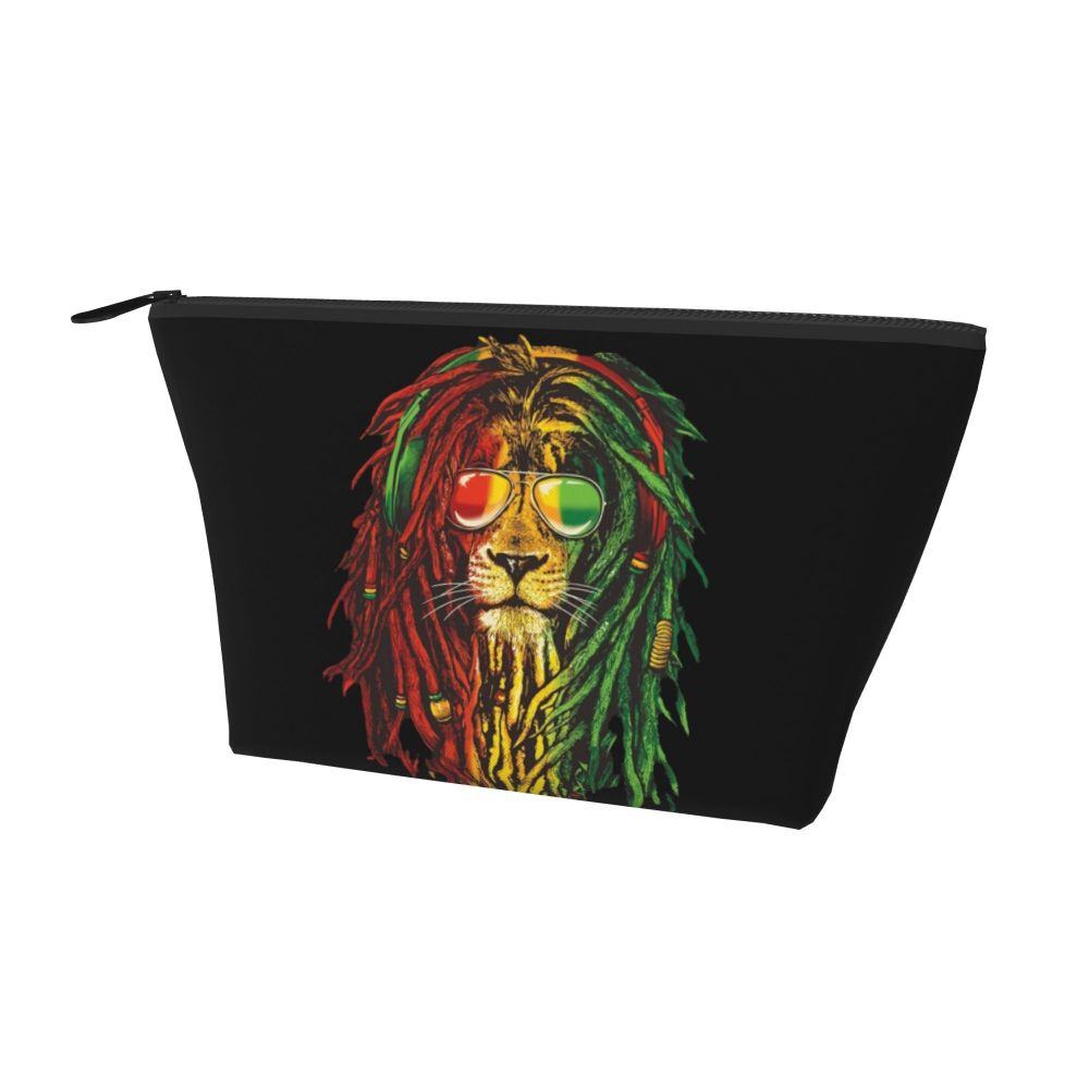 Rasta Reggae Lion Sunglass Makeup Bag Travel Cosmetic Organizer Jamaican Jamaica Pride Rastafarian Lover Storage Toiletry Bags