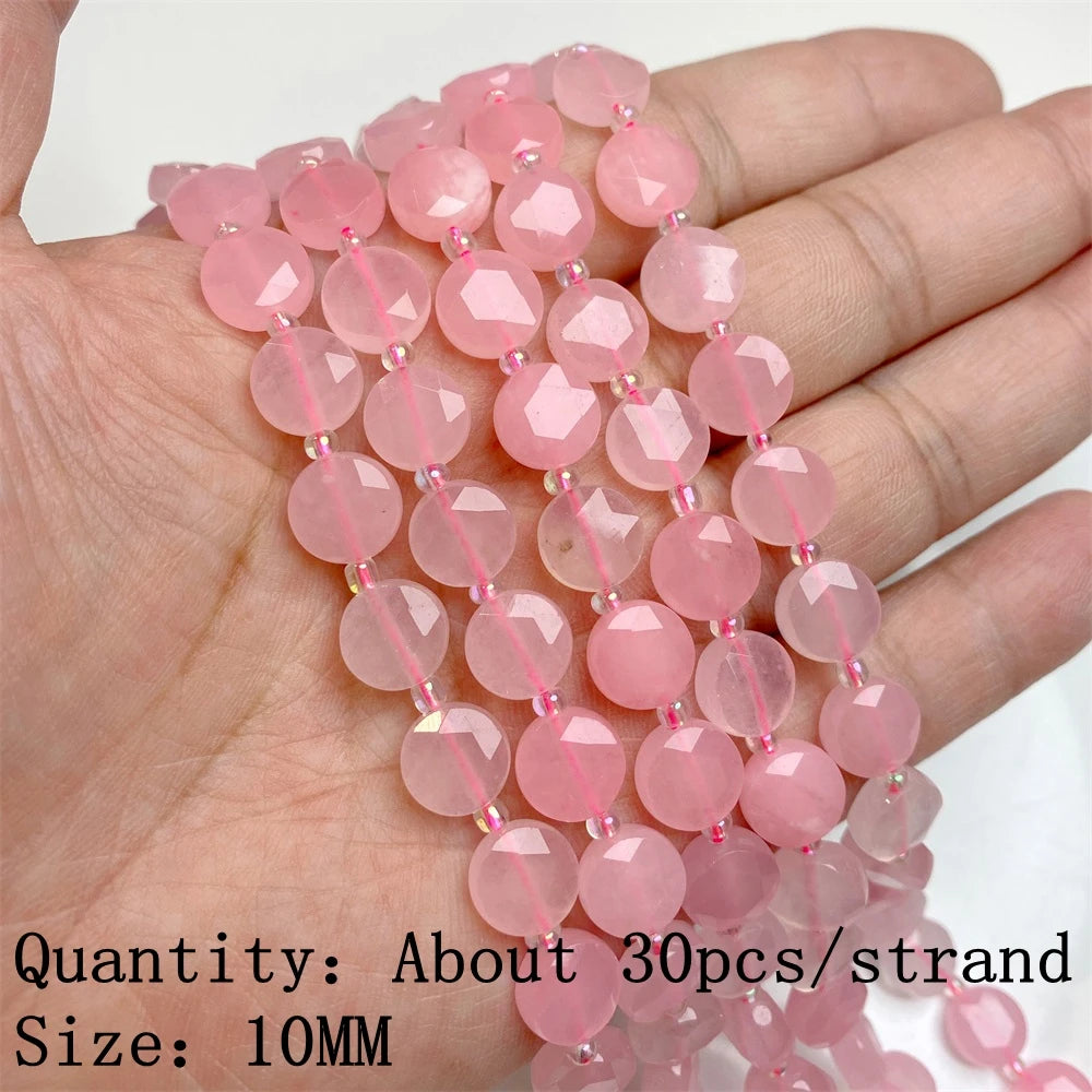 Natural Rose Pink Quartz Crystal Stone Beads Round Loose Spacer Beads Charm for Jewelry Making Diy Bracelet Accessories Diy