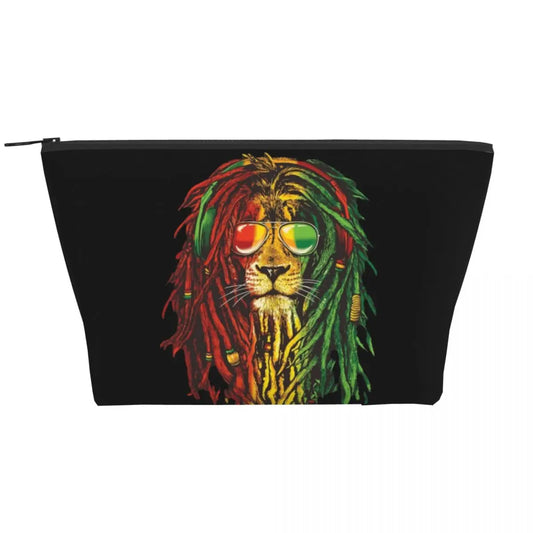 Rasta Reggae Lion Sunglass Makeup Bag Travel Cosmetic Organizer Jamaican Jamaica Pride Rastafarian Lover Storage Toiletry Bags