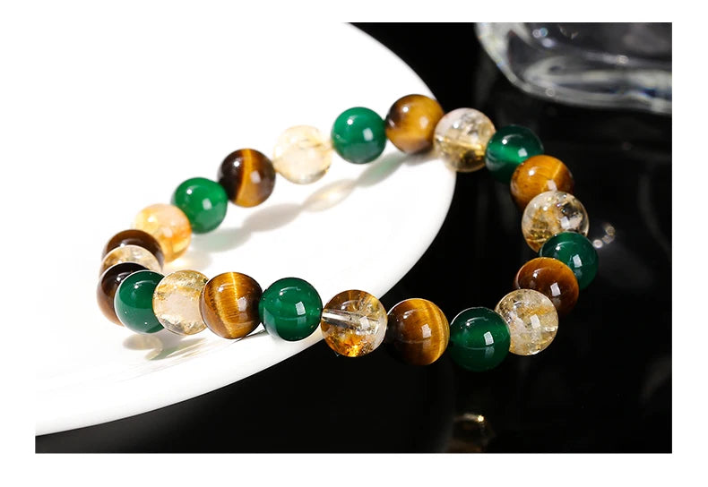 JD Natural Yellow Tiger Eye Stone Green Agate Citrine Mixed Wealth Lucky Bracelet Women Men Energy Bead Handmade Jewelry Gift