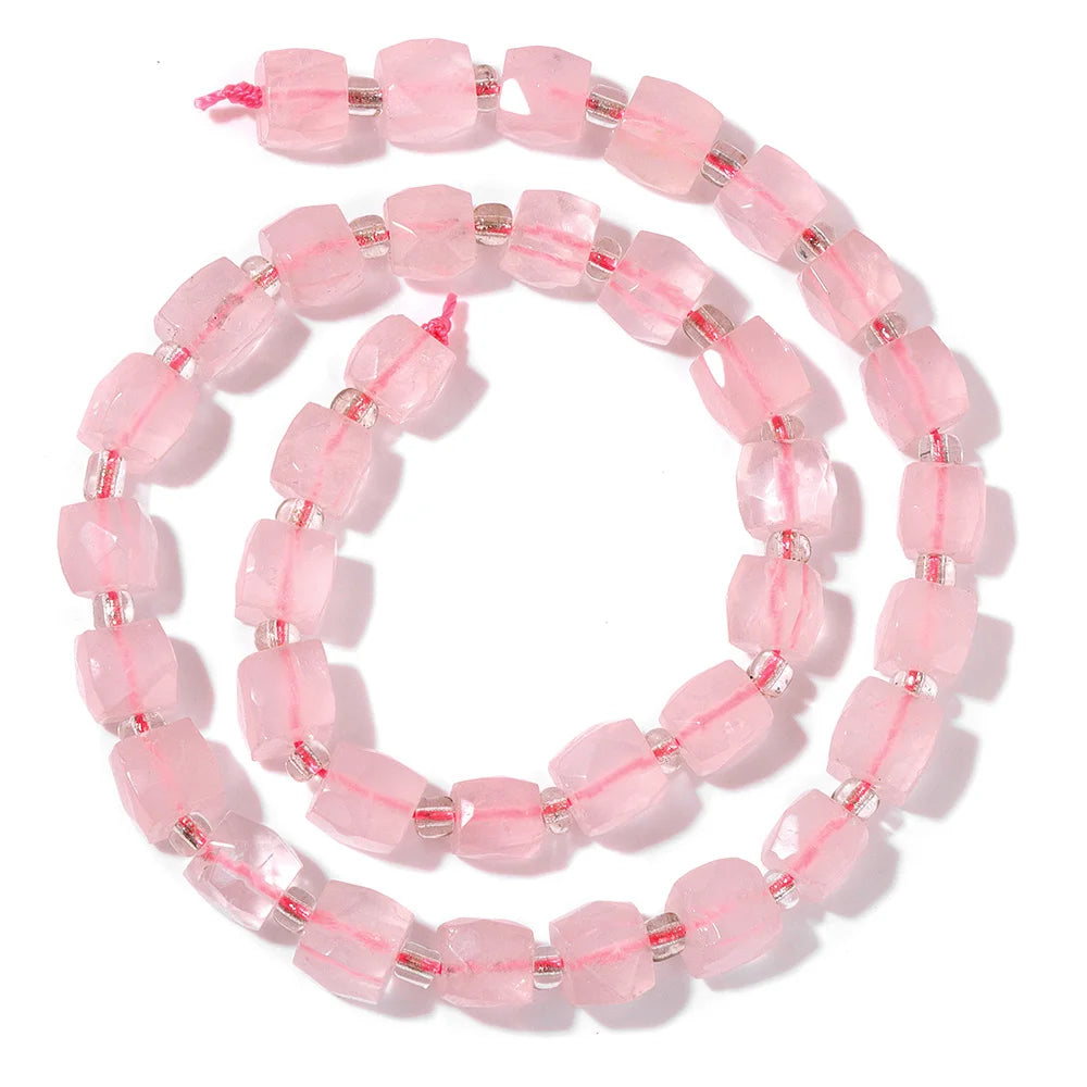 Natural Rose Pink Quartz Crystal Stone Beads Round Loose Spacer Beads Charm for Jewelry Making Diy Bracelet Accessories Diy