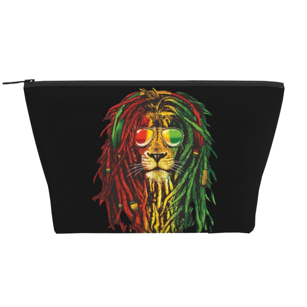 Rasta Reggae Lion Sunglass Makeup Bag Travel Cosmetic Organizer Jamaican Jamaica Pride Rastafarian Lover Storage Toiletry Bags