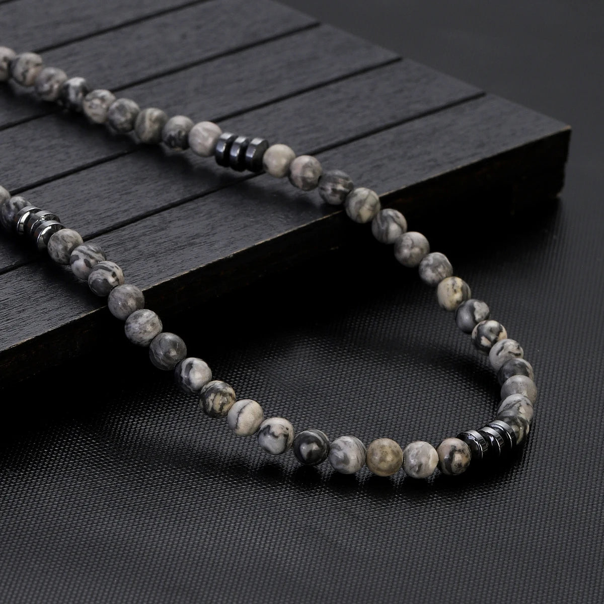 Natural Frosted Stone Beaded Necklace Men Jewelry Simple Handmade Hematite Necklace Gift for Boyfriend Black Chokers