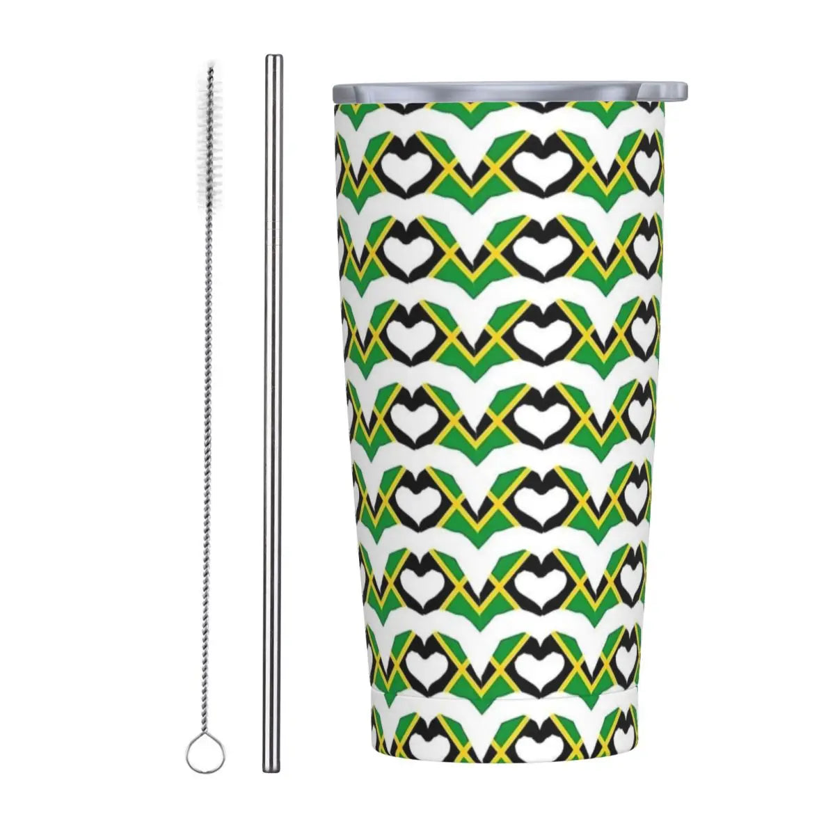 Stainless Steel Tumbler Abstract Jamaican Flag Car Mugs With Straws Beach Hot Drinks Water Bottle Insulated 20oz Coffee Mug