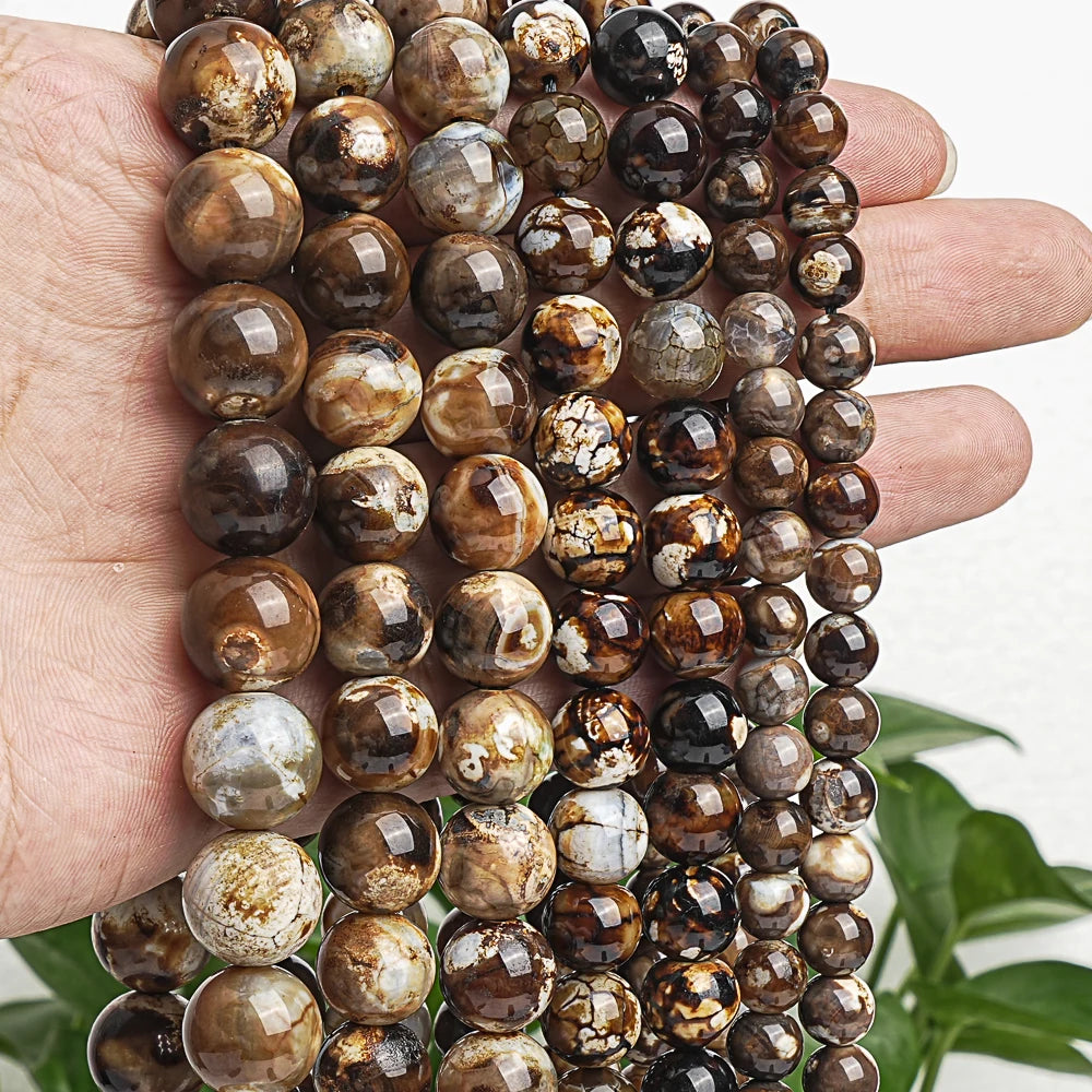 Natural Crazy Lace Agate Beads Strands Coffee Brown Round Stone Beads For Jewelry Making Diy Necklace Bracelet 15''